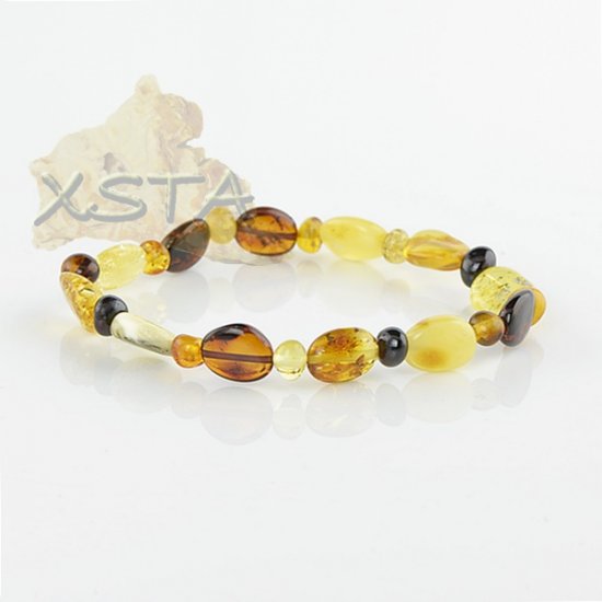Amber bracelet: mix color, polished